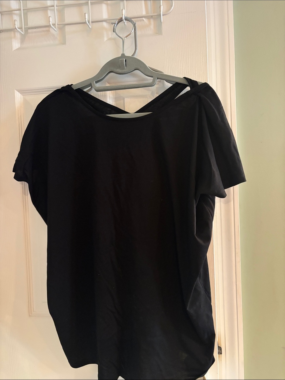 Women's Black Short Sleeve Top with Twist Back Detail